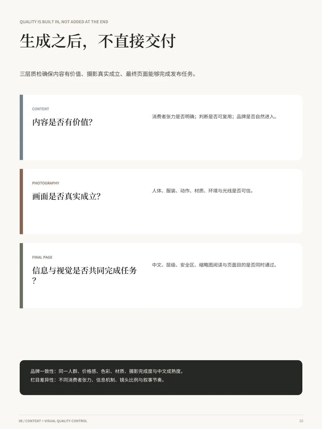 THE TIME MORR 服装内容与视觉提案第 10 页:交付后:发布、质检与持续复盘