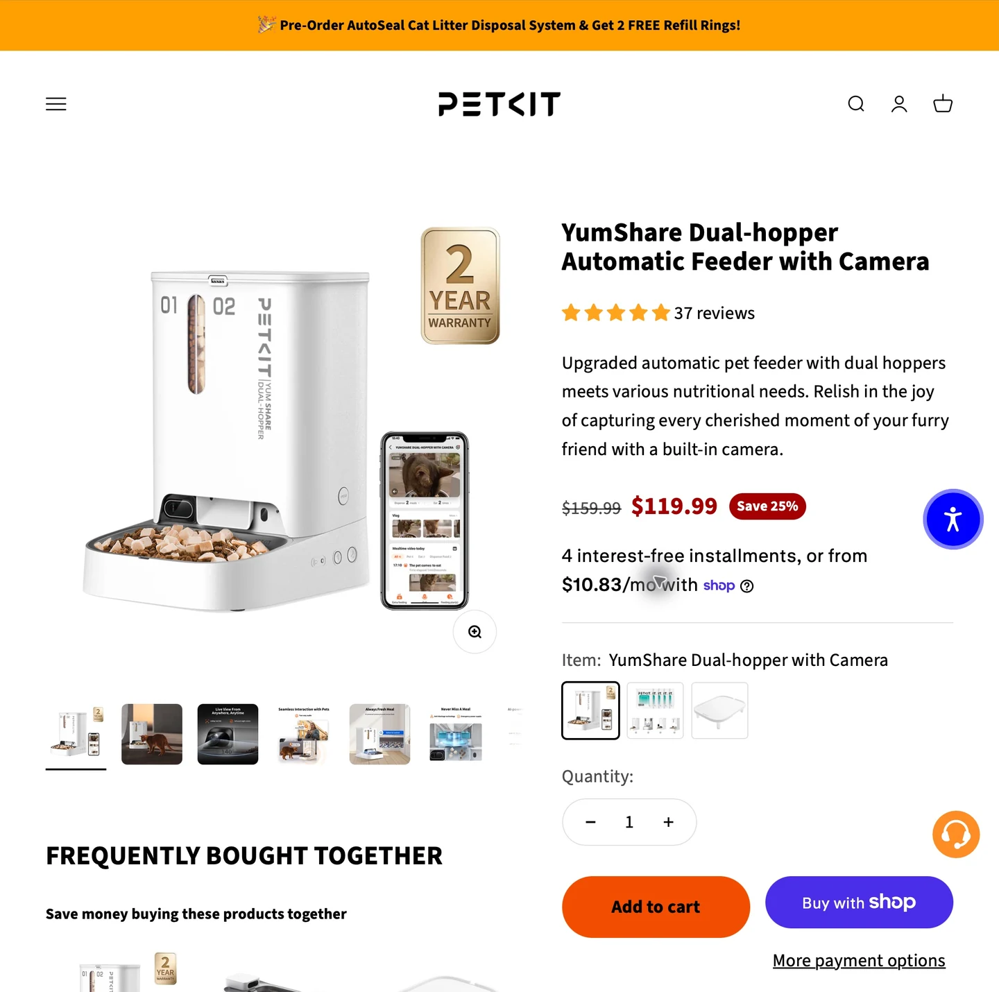 小佩 PETKIT · YumShare 双仓喂食器 · 官方国际站产品页的真实网页截图